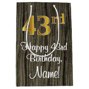 43rd Birthday: Elegant Faux Gold Look #, Faux Wood Medium Gift Bag