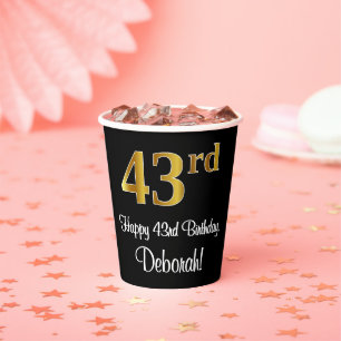 43rd Birthday - Elegant Luxurious Faux Gold Look # Paper Cups