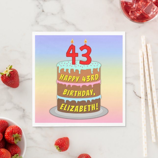 43rd Birthday: Fun Cake and Candles + Custom Name Napkin (Insitu)