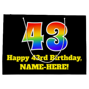 43rd Birthday ~ Fun, Colourful, Vibrant, Rainbow 4 Large Gift Bag