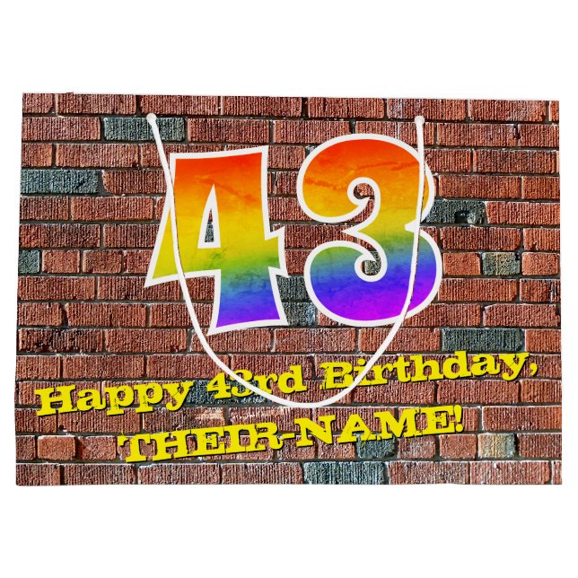 43rd Birthday: Fun, Graffiti-Inspired Rainbow # 43 Large Gift Bag (Back)