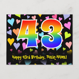 43rd Birthday: Fun Hearts Pattern, Rainbow 43 Postcard