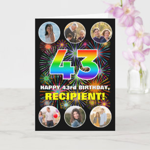 43rd Birthday: Fun Rainbow #, Custom Name & Photos Card