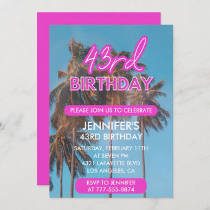 43rd birthday invitation Summer Pink Palm tree