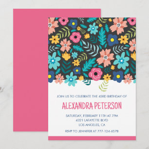 43rd birthday invitations Floral Pattern Pink