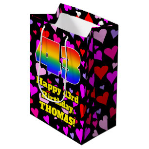 43rd Birthday: Loving Hearts Pattern, Rainbow # 43 Medium Gift Bag