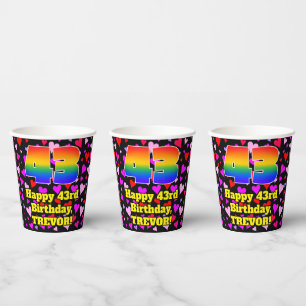 43rd Birthday: Loving Hearts Pattern, Rainbow 43 Paper Cups