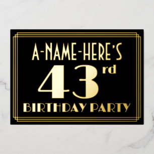 43rd Birthday Party: Art Deco Look “43”, w/ Name