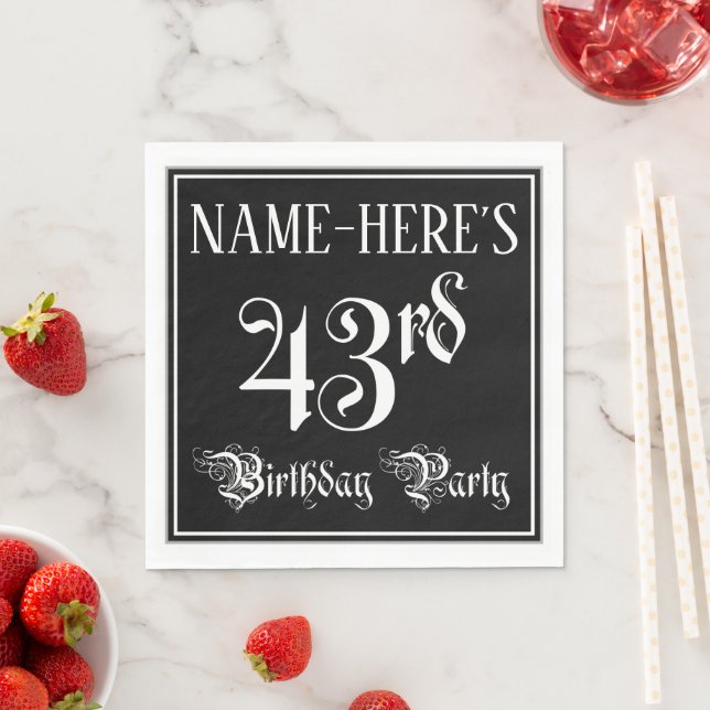 43rd Birthday Party — Fancy Script + Custom Name Napkin (Insitu)