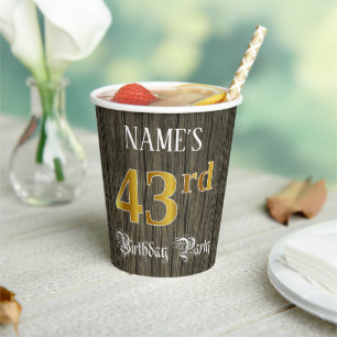 43rd Birthday Party — Faux Gold & Faux Wood Look Paper Cups