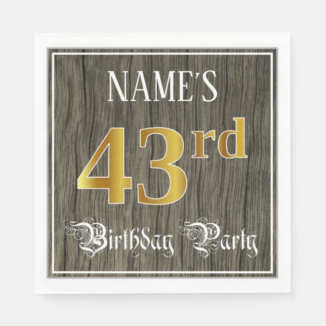 43rd Birthday Party — Faux Gold & Faux Wood Looks Napkin (Front)