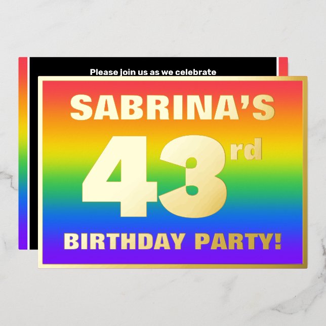 43rd Birthday Party: Fun, Colourful Rainbow Patter (Front/Back)