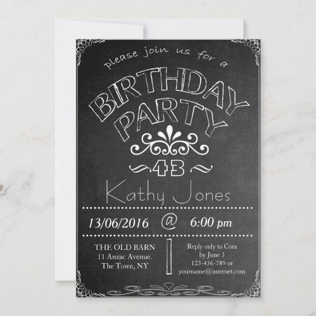 43rd Chalkboard Birthday Celebration Invitation (Front)