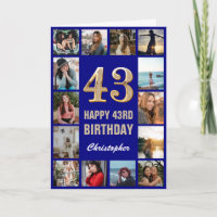 43rd Happy Birthday Navy Blue & Gold Photo Collage