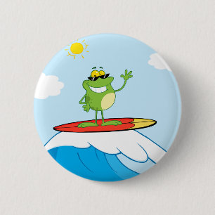 4419-Happy-Frog-While-Surfing HAPPY SURFER FROG CA 6 Cm Round Badge