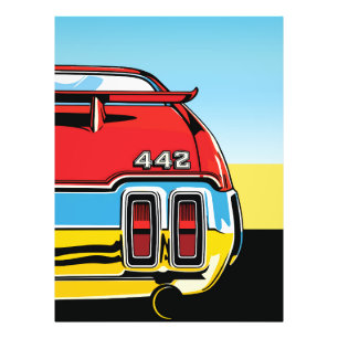 442 Muscle Car Rear Wing Pop Art Retro Print