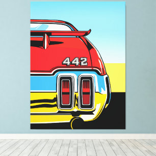 442 Muscle Car Rear Wing Pop Art Retro Print