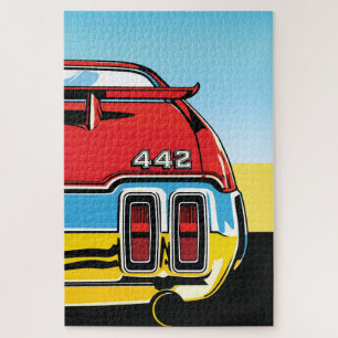 442 Muscle Car Rear Wing Pop Art Retro Print Jigsaw Puzzle