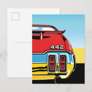 442 Muscle Car Rear Wing Pop Art Retro Print Postcard