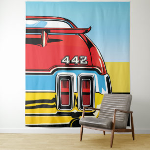 442 Muscle Car Rear Wing Pop Art Retro Print Tapestry