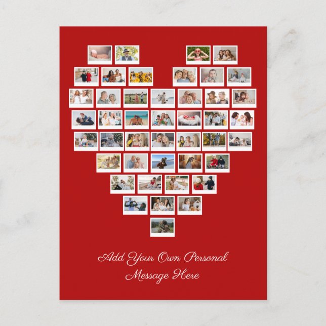 44 Photo Collage Add Your Own Greeting White Heart Postcard (Front)