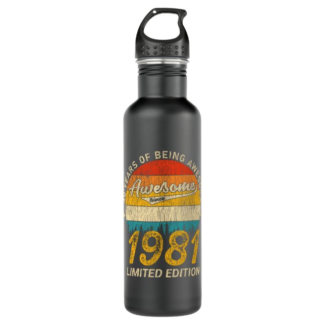 44 Year Old 1981 Retro Awesome 44th Birthday Gift 710 Ml Water Bottle (Front)