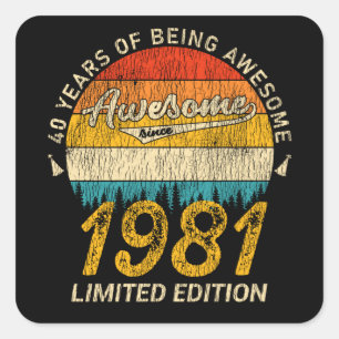 44 Year Old 1981 Retro Awesome 44th Birthday Gift Square Sticker