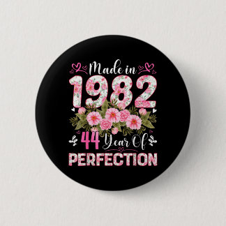 44 Year Old Made in 1982 Floral 44th Birthday 6 Cm Round Badge