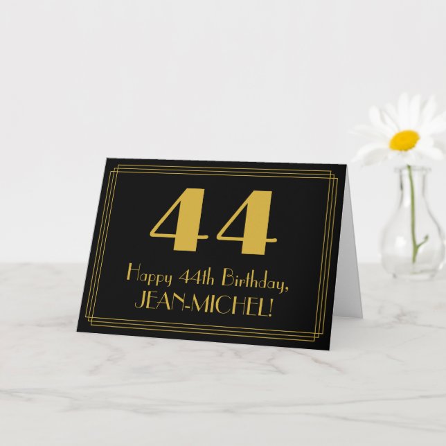 44th Birthday: Art Deco Inspired Look "44" + Name Card (Small Plant)