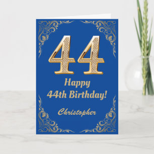 44th Birthday Blue and Gold Glitter Frame Card