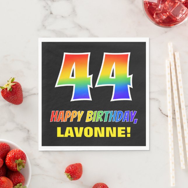 44th Birthday: Bold, Fun, Simple, Rainbow 44 Napkin (Insitu)