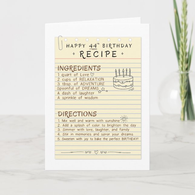 44th Birthday Card for people that like to cook (Front)