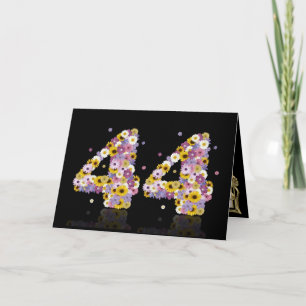 44th birthday card with flowery letters
