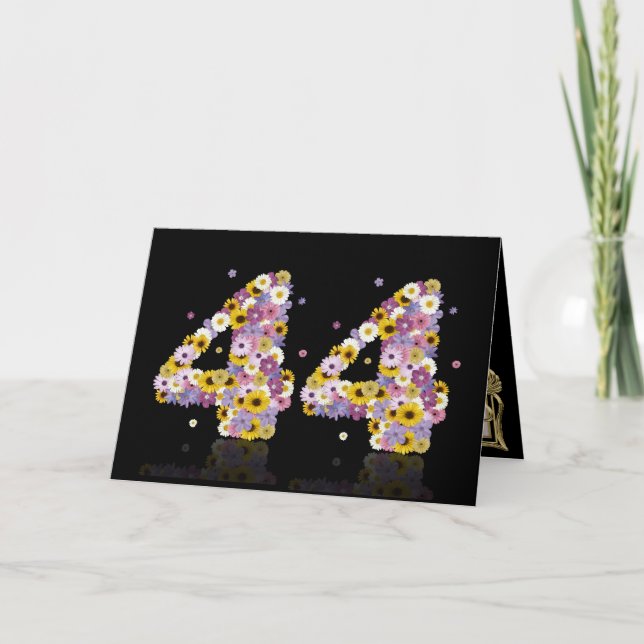 44th birthday card with flowery letters (Front)