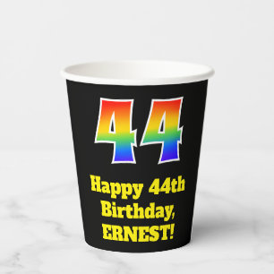 44th Birthday: Colourful, Fun, Exciting, Rainbow 4 Paper Cups