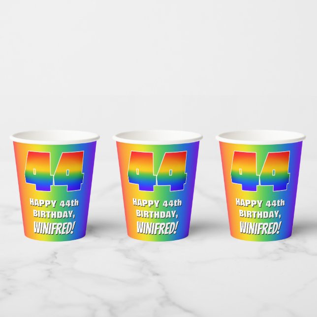 44th Birthday: Colourful, Fun Rainbow Pattern # 44 Paper Cups (Multi)