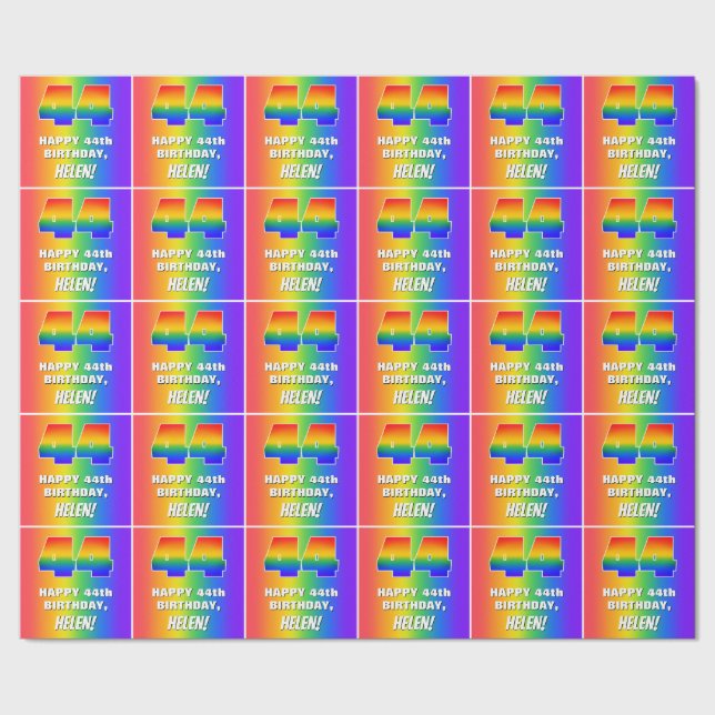 44th Birthday: Colourful, Fun Rainbow Pattern # 44 Wrapping Paper (Seam)