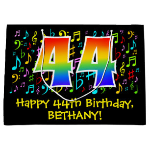44th Birthday - Colourful Music Symbols, Rainbow 4 Large Gift Bag