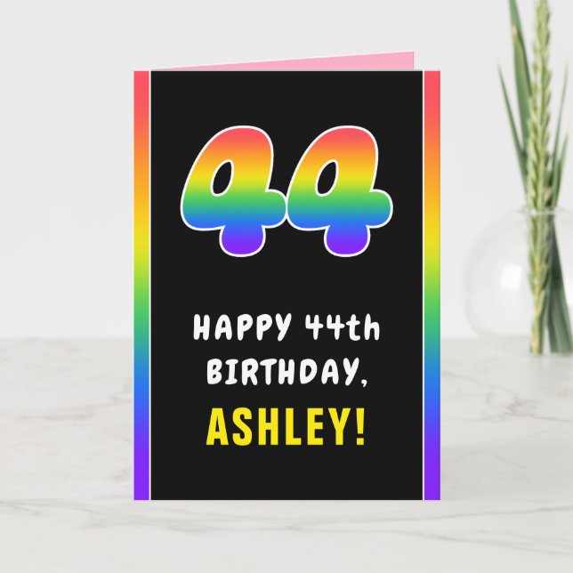 44th Birthday: Colourful Rainbow # 44, Custom Name Card (Front)