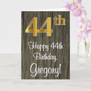 44th Birthday: Elegant Faux Gold Look #, Faux Wood Card