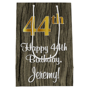 44th Birthday: Elegant Faux Gold Look #, Faux Wood Medium Gift Bag