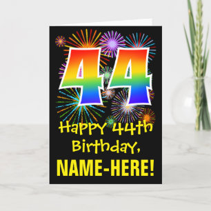 44th Birthday: Fun Fireworks Pattern + Rainbow 44 Card