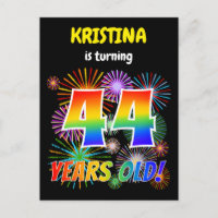 44th Birthday - Fun Fireworks, Rainbow Look "44"