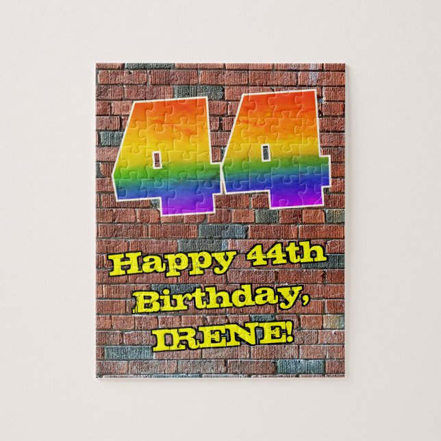 44th Birthday: Fun Graffiti-Inspired Rainbow 44 Jigsaw Puzzle (Vertical)