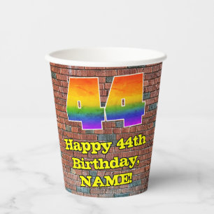 44th Birthday: Fun Graffiti-Inspired Rainbow 44 Paper Cups