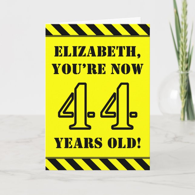 44th Birthday: Fun Stencil Style Text, Custom Name Card (Front)