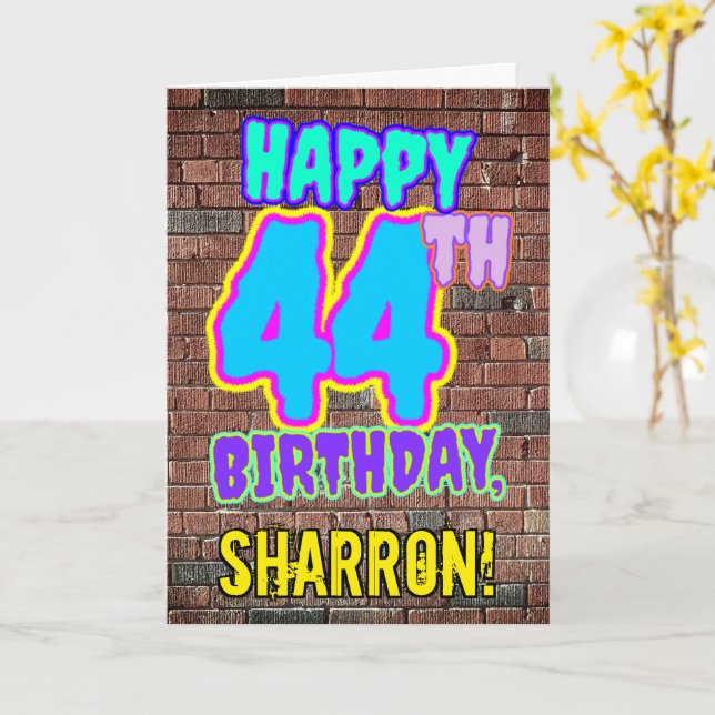 44th Birthday - Fun, Urban Graffiti Inspired Look Card (Yellow Flower)