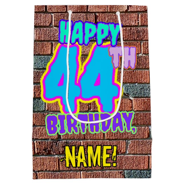 44th Birthday: Fun, Urban Graffiti Inspired Look Medium Gift Bag (Back)