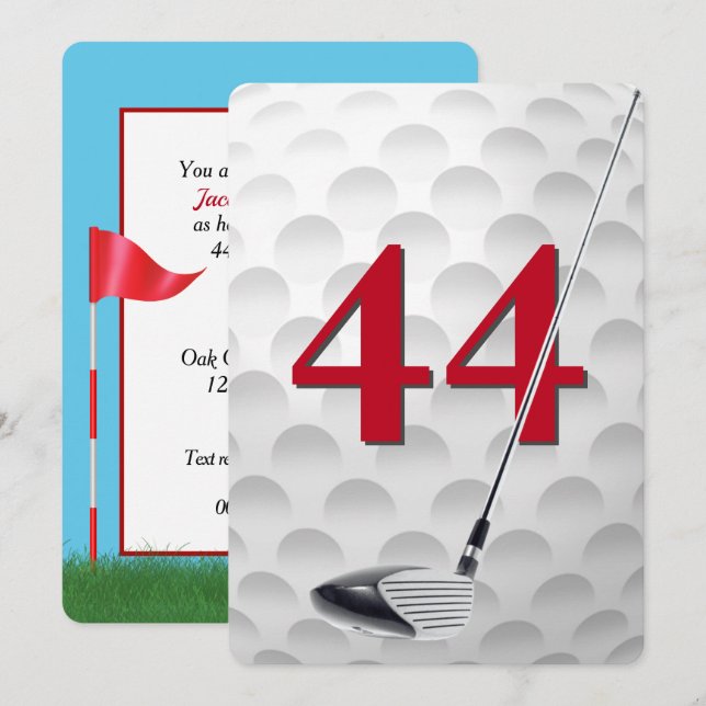 44th Birthday Golf Theme Party Invitation (Front/Back)