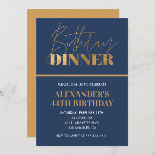 44th birthday invitation Birthday Dinner Gold Navy